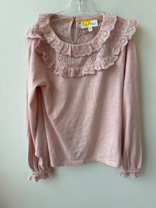 Mini Boden | 9/10 | Long Sleeve T-shirt - Pink - Ruffle Collar