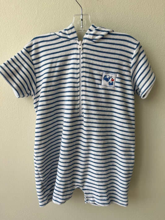 Kissy Kissy Swim - White Blue Striped & Hooded Terry Cover-Up | size 18 - 24 Months