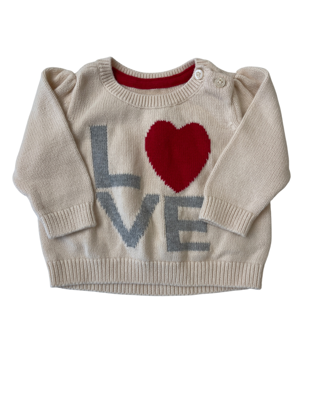 BabyGap Sweater - Cream Love Graphic | size 0 - 3 Months