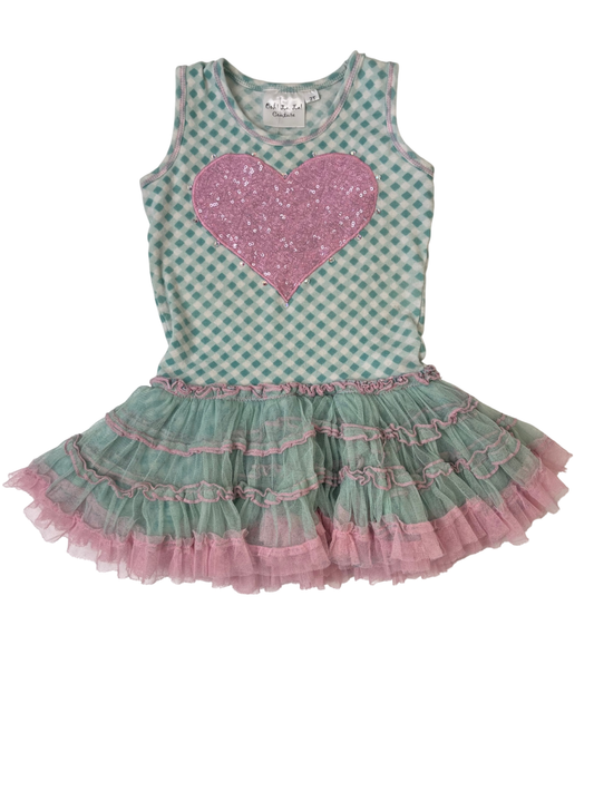 Ooh La La | 2T | Dress - Green - Sequin Heart Detail with Tulle