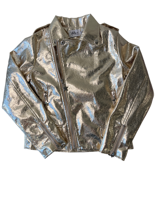 Lola & The Boys - Gold Metallic Moto Jacket | size 10