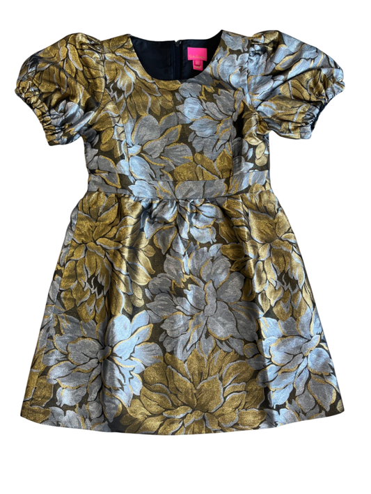 Lilly Pulitzer - Priyanka Short Sleeve Floral Gold Metallic Peony Parade Brocade Dress | size 12