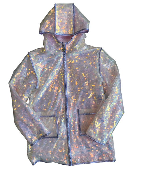 Lola & The Boys - Paillette Iridescent Rain Jacket | size 10