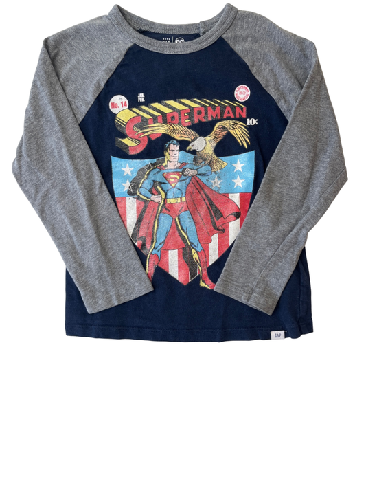 Baby Gap Long Sleeve T-Shirt - Navy and Grey Superman Graphic | size 5T