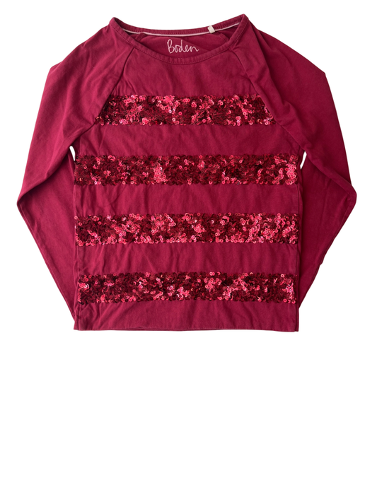 Boden Long Sleeve T-Shirt - Red Sequin Stripes | size 7/8