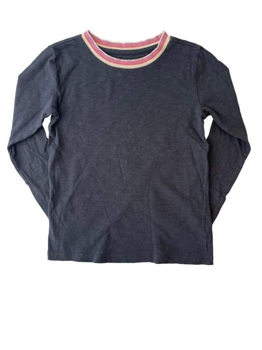 Crewcuts Long Sleeve T-Shirt - Charcoal Striped Collar | size 6/7