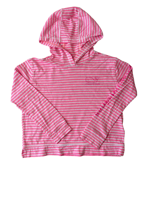 Vineyard Vines Long Sleeve T-Shirt With Hood - Pink Stripes | size 5/6