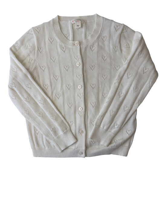 Crewcuts Sweater - White Pointelle Heart Cardigan | size 6/7
