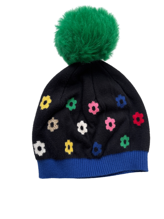 Hanna Andersson Hat - Black Floral Pom Pom | size M