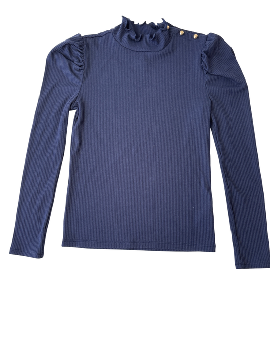 Janie and Jack Shirt - Navy Ribbed Mock Turtleneck | size 10