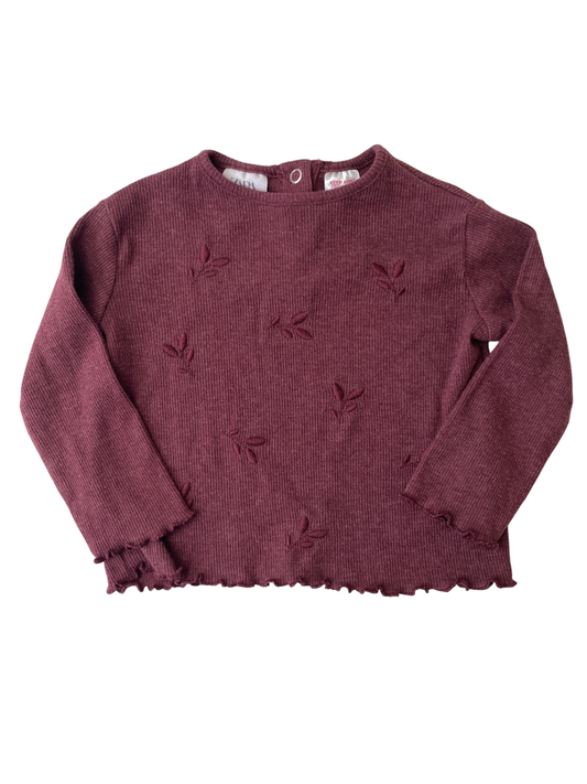 Zara Shirt - Maroon Ribbed Embroidered | size 6 - 9 Months