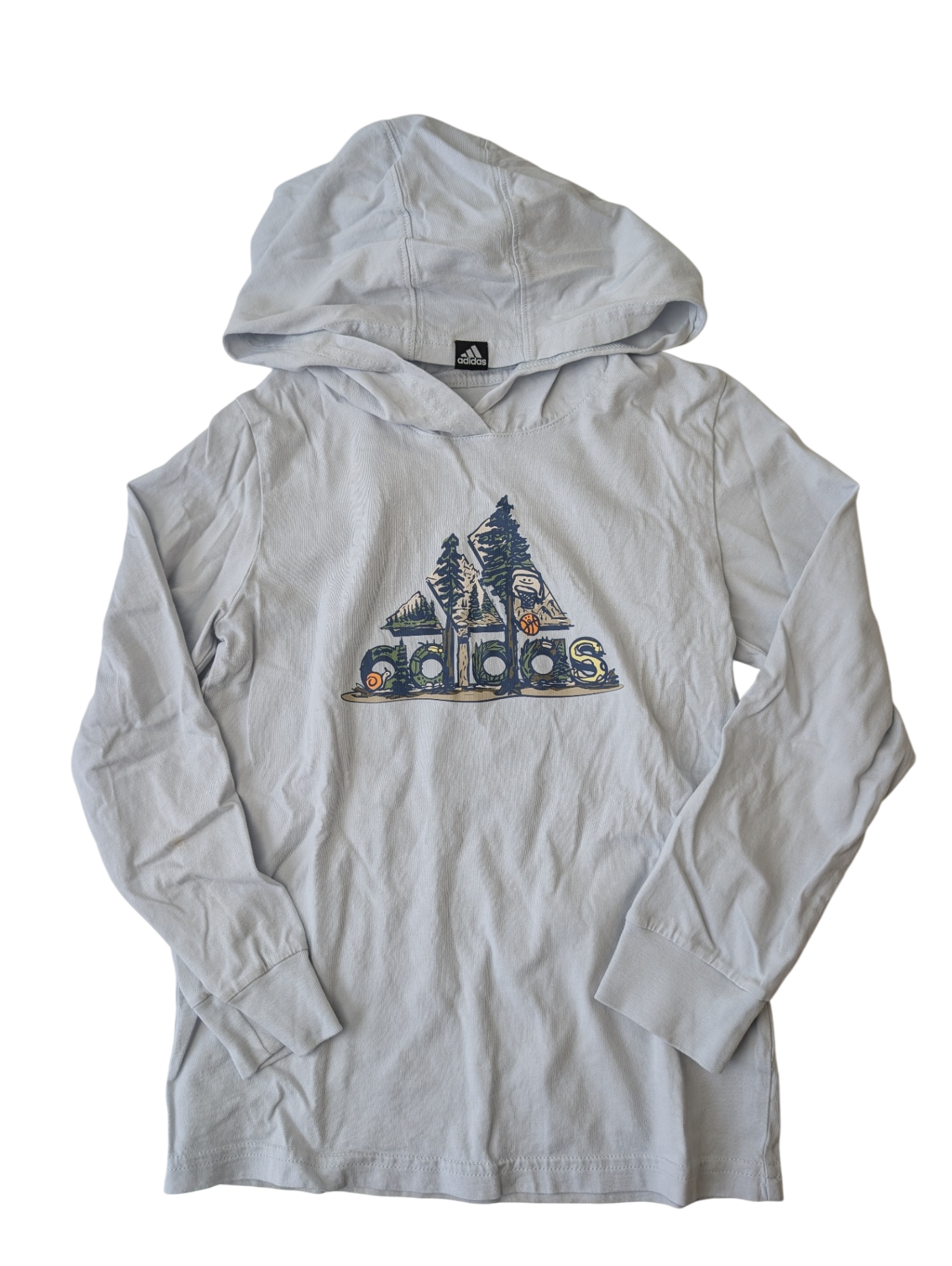 Adidas Long Sleeve Tee Hoodie - Blue Outdoor logo | size 7