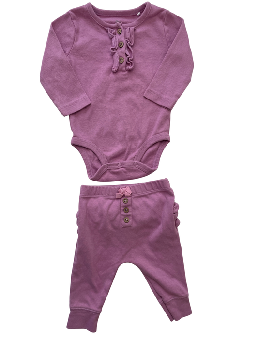 Oliver & Rain 2 Piece Ensemble - Pink Solid Ruffle | size 6 Months