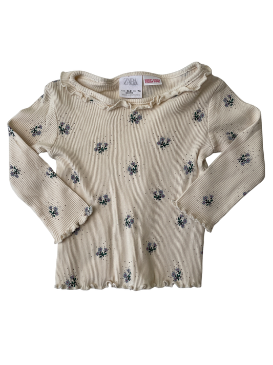 Zara Long Sleeve T-Shirt - White Ribbed | size 6 - 9 Months