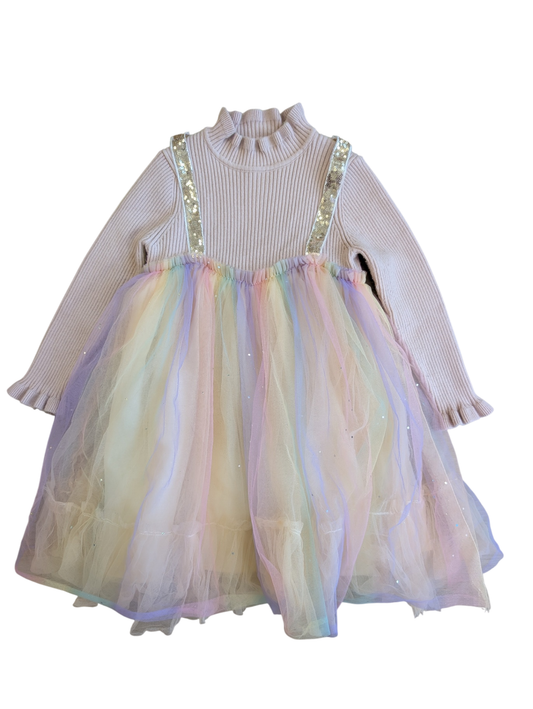 Lola & The Boys Dress - Pink faux suspenders - tulle skirt | size 4T
