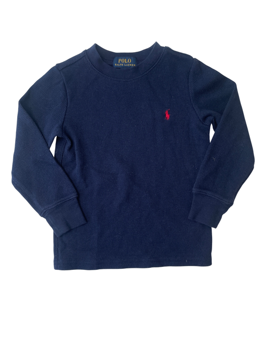 Polo Long Sleeve T-Shirt - Navy Waffle Knit | size 2T