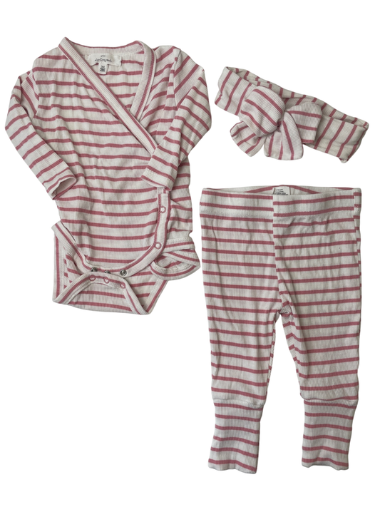 Starting Out 2 Piece Ensemble - Pink Striped with Matching Heaband | size 3 Months