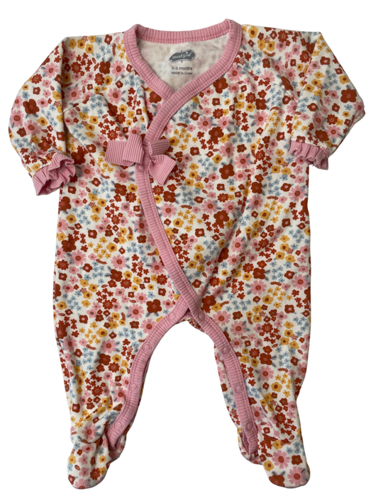 Mudpie Onesie - Pink Floral Pink Trim | size 0 - 3 Months