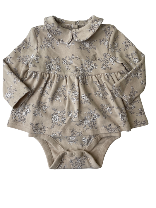 BabyGap Onesie - Beige Floral Dress with Collar | size 3 - 6 Months