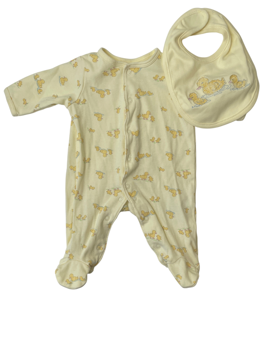 Little Me Onesie - Yellow Ducks with Matching Bib | size Newborn