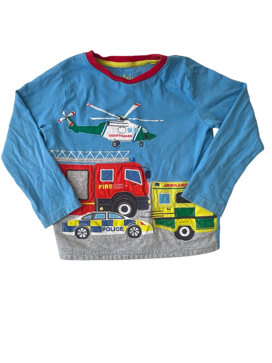 Mini Boden Long Sleeve T-Shirt - Blue Rescue Vehicles | size 3T/4T