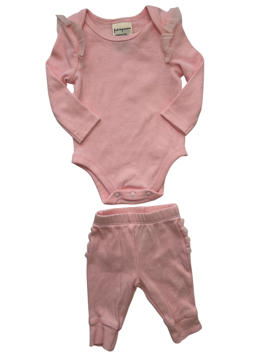 First Impressions 2 Piece Ensemble - Pink Ribbed Tulle Ruffles | size Newborn