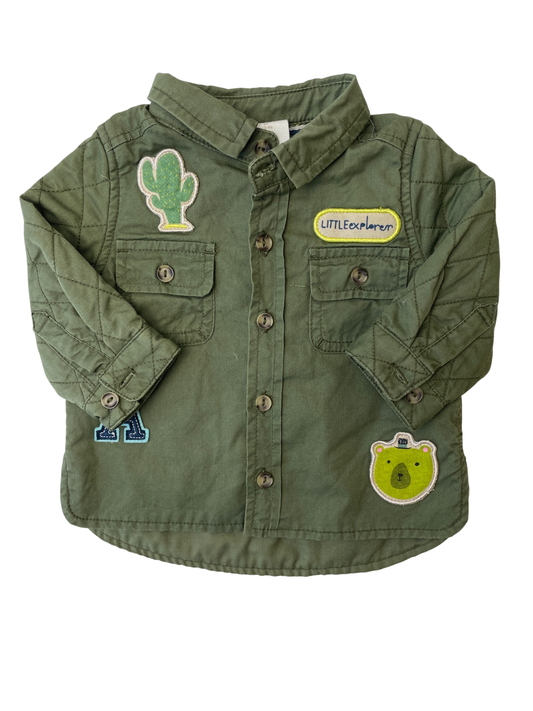 H&M Jacket/Coat - Green Quilted Sleeves + Graphic Patches | size 0 - 1 Months