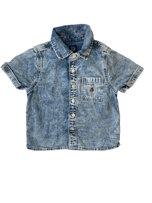 BabyGap Shirt - Blue Acid Wash Denim Button Down | size 3T