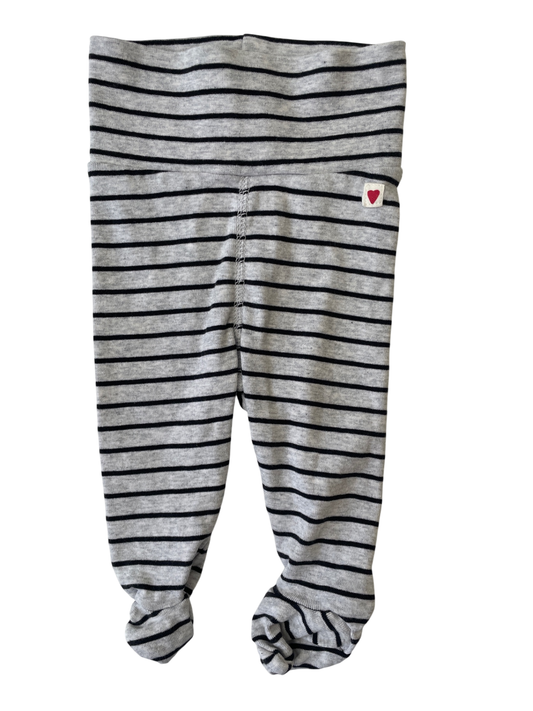 H&M Leggings - Gray Striped + Footies | size 0 - 3 Months