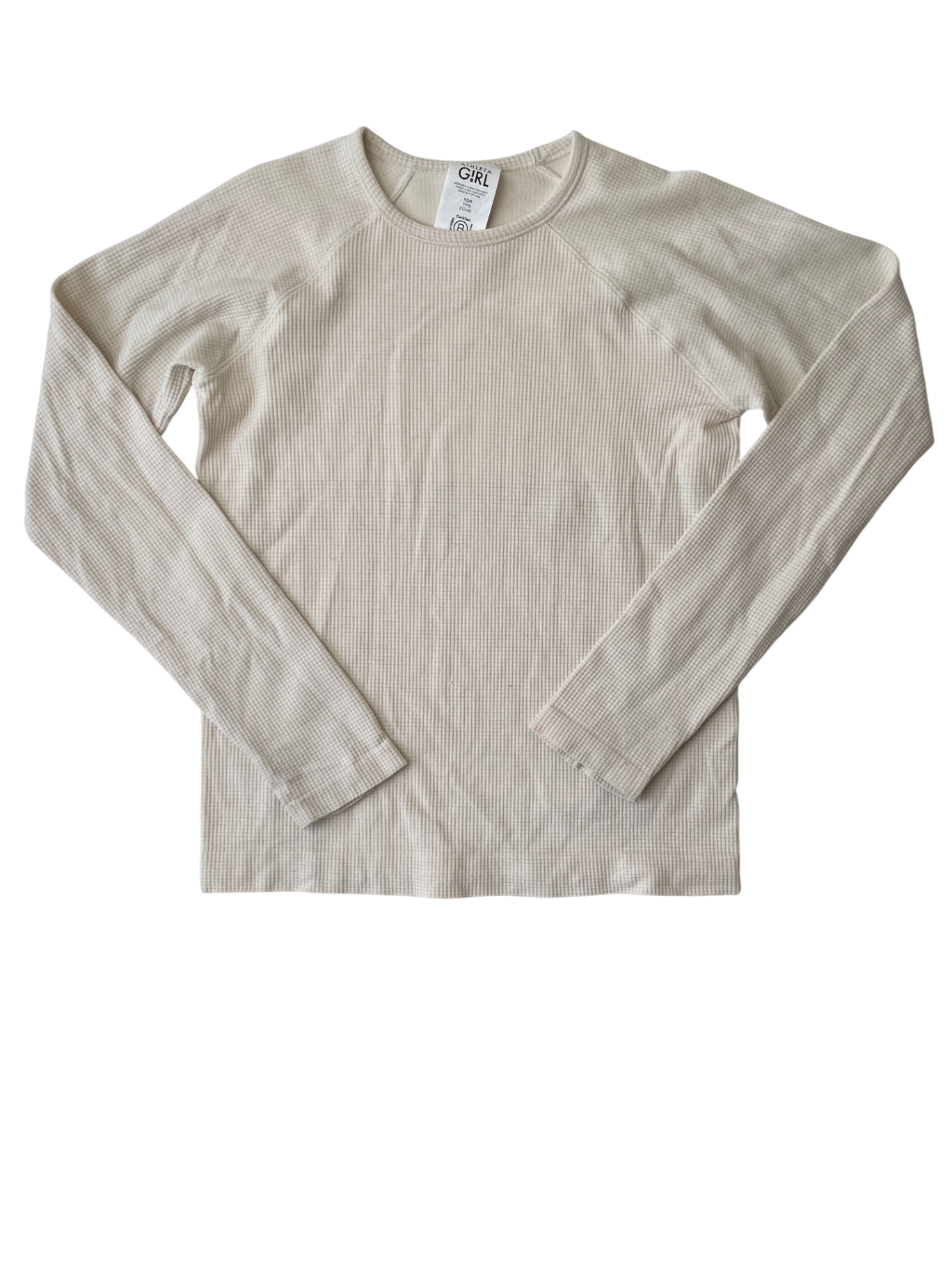 Athleta Girl Long Sleeve T-Shirt - Cream Metallic Waffle Knit | size 6