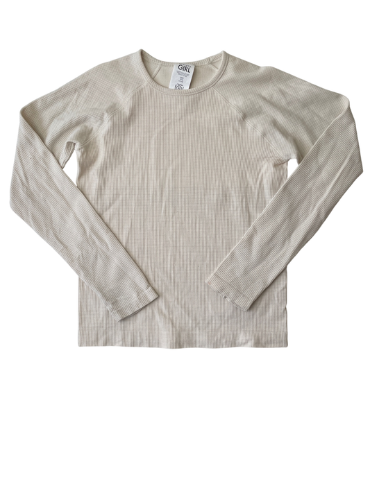 Athleta Girl Long Sleeve T-Shirt - Cream Metallic Waffle Knit | size 6