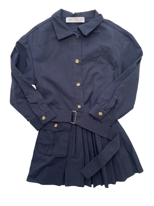 Zara Dress - Navy Blue Button Down + Pleated | size 6