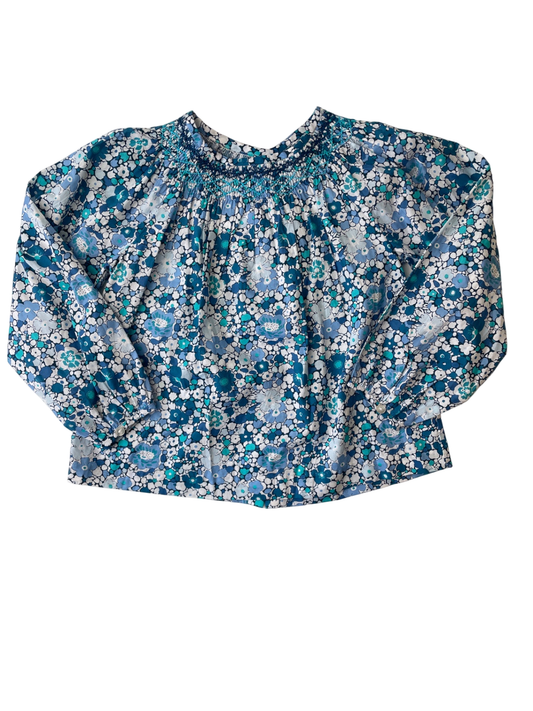 Jacadi Shirt - Blue Floral + Neckline Embroidery | size 6