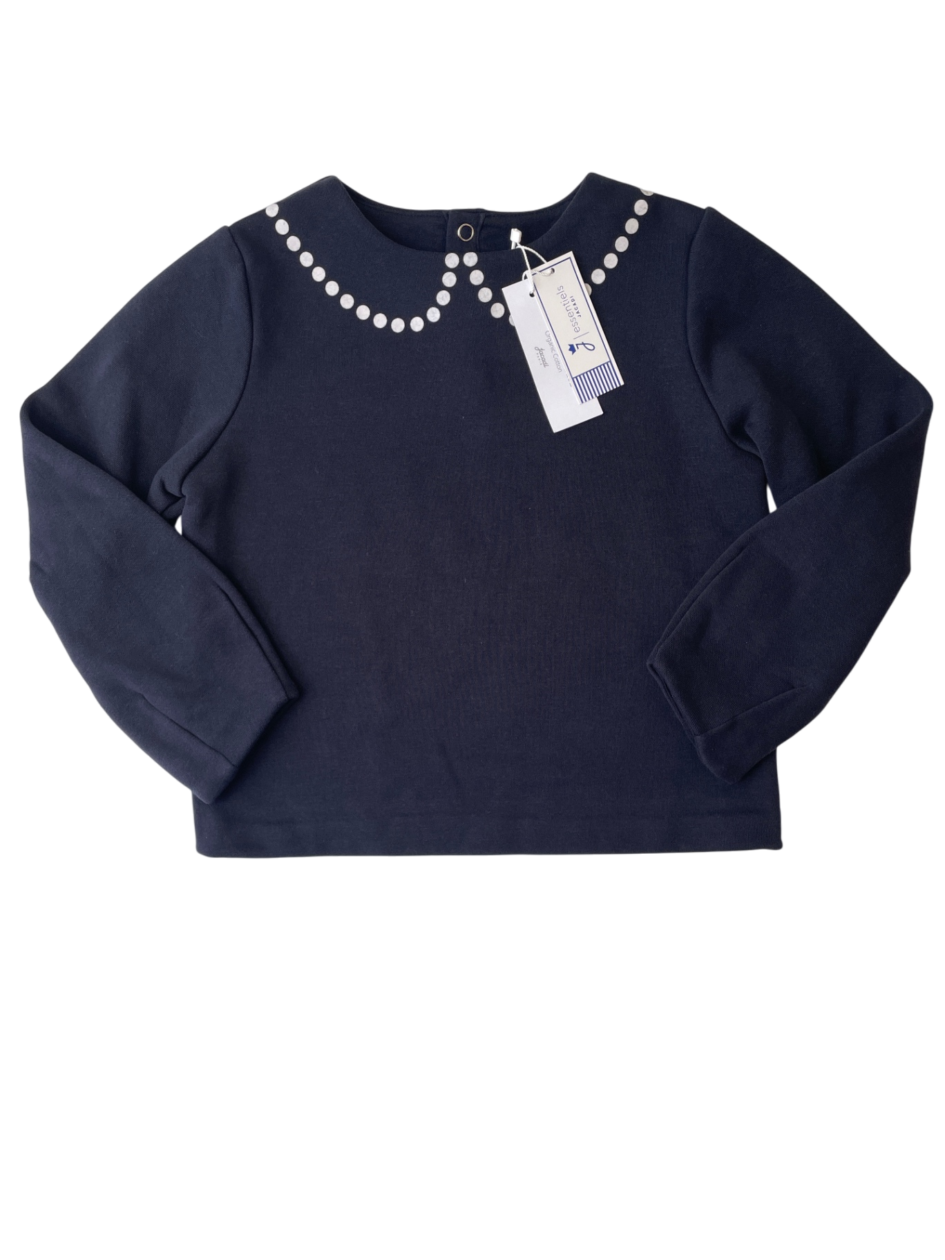 Jacadi Sweatshirt - Navy Blue Polka Dot Collar | size 6