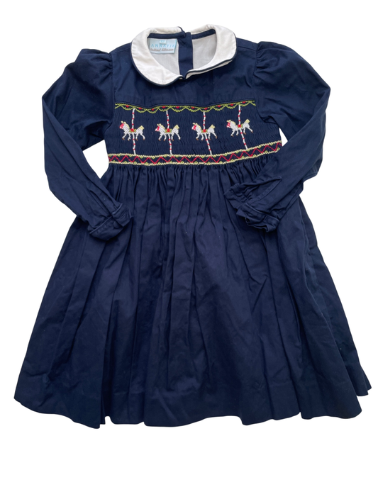 Annafie Dress - Navy Blue Carousel Horses | size 4T