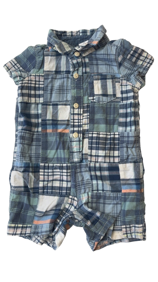 Gap Romper - Blue Plaid | size 6 - 12 Months