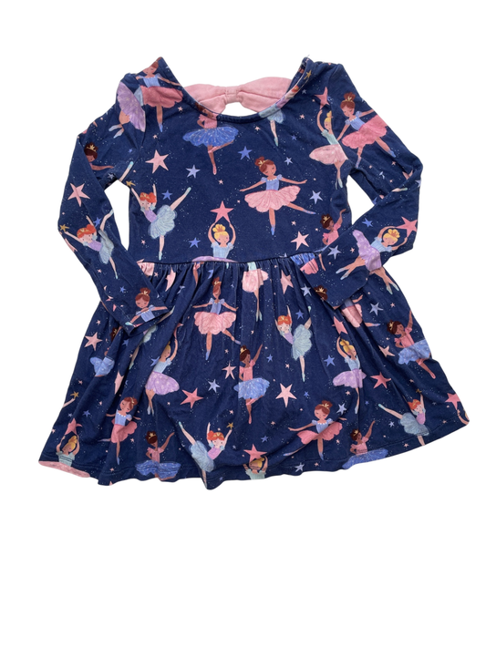 Little Sleepies Dress - Navy Blue Ballerina Pattern w/ Bow | size 18 - 24 Months