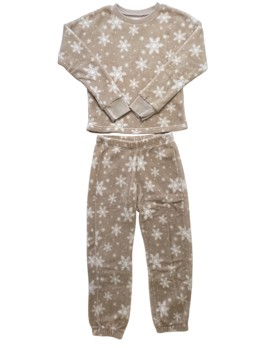 Abercrombie Kids 2 Piece Ensemble - Beige Fleece Snowflake Pajamas | size 9/10