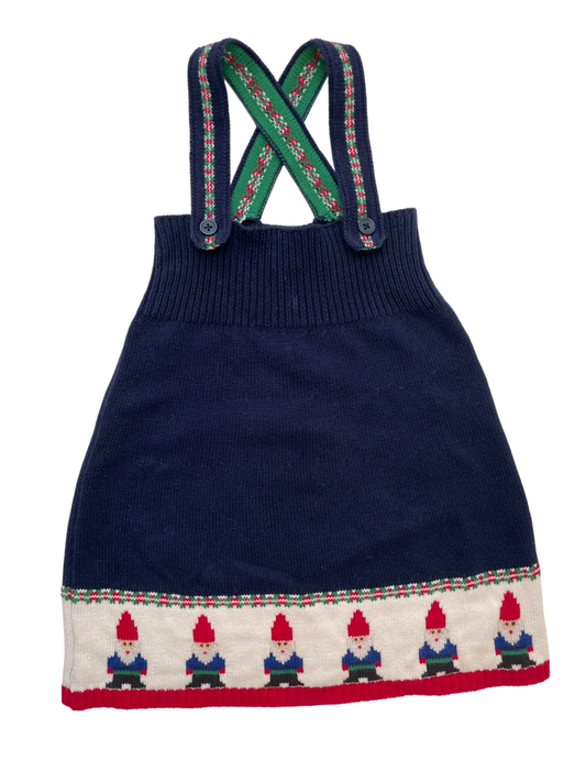Hanna Andersson Dress - Navy Blue Knit Overalls Holiday Gnomes | size 3T