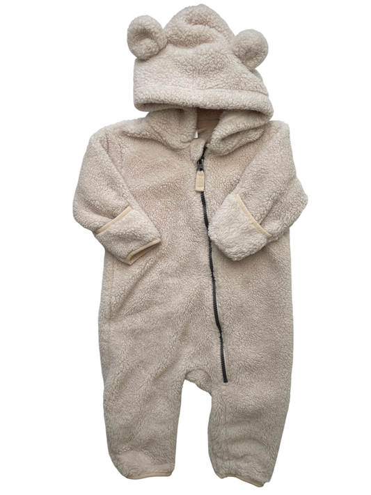 Hanna Andersson Onesie - Cream Fleece w/ Hood + Ears | size 12 - 18 Months