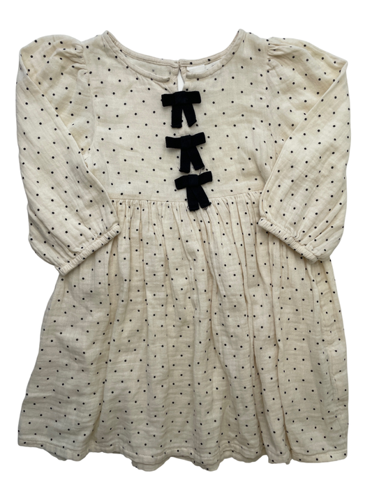 H&M Dress - Cream Muslin Polka Dot + Bows | size 3T/4T