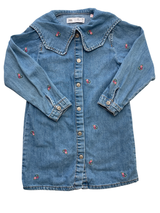 Zara Dress - Blue Denim w/ Flower Embroidery | size 4T/5T
