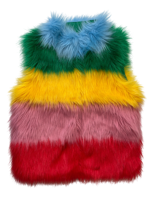Mini Boden Vest - Multicolor Fax Fur + Stripes | size 7/8