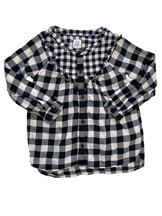 Baby Gap Shirt - Black/White Buffalo Check + Buttons | size 3T