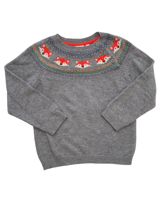 JoJo Maman Bebe Sweater - Gray Knit Foxes | size 4T/5T