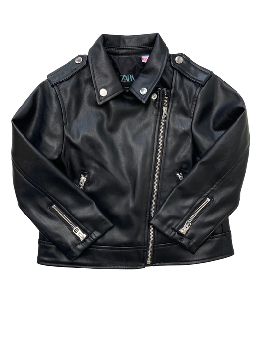 Zara Jacket - Black Leather + Silver Hardware | size 3T/4T