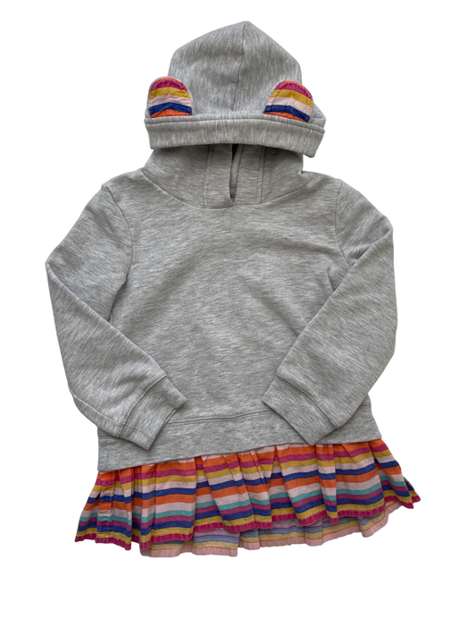Tucker + Tate Sweatshirt - Gray Hoodie w/ Ears + Striped Ruffle | size 3T
