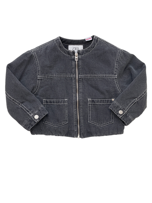 Zara Jacket - Black Denim White Stitching | size 3T