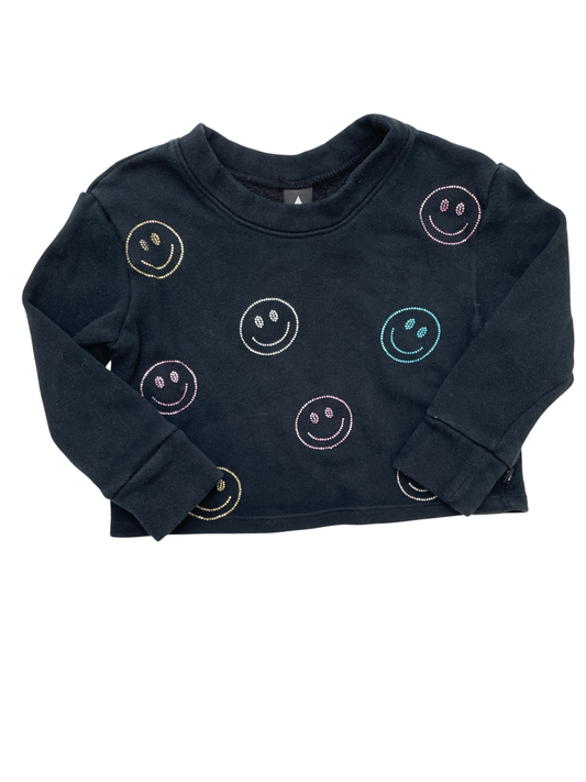 Pixie Lane Sweatshirt - Black Rhinestone Smile Face | size 3T