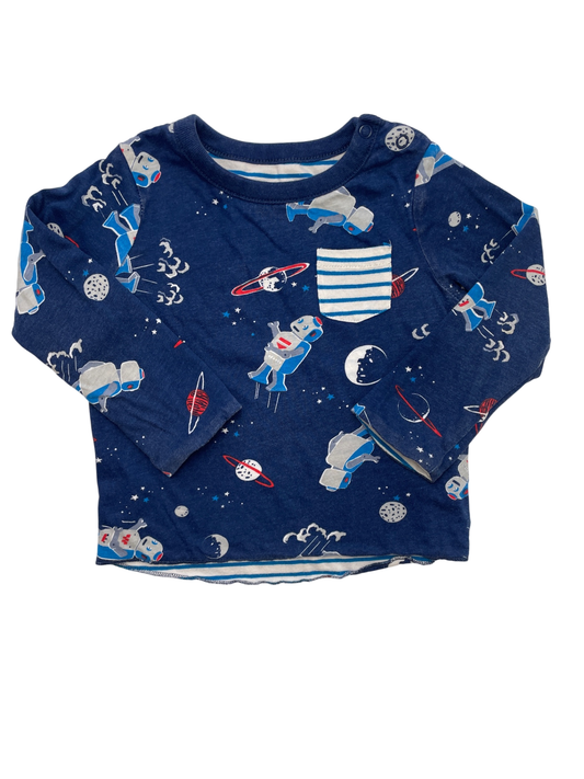 Mini Boden Shirt - Navy Blue Reversible Space Pattern/Stripes | size 12 - 18 Months